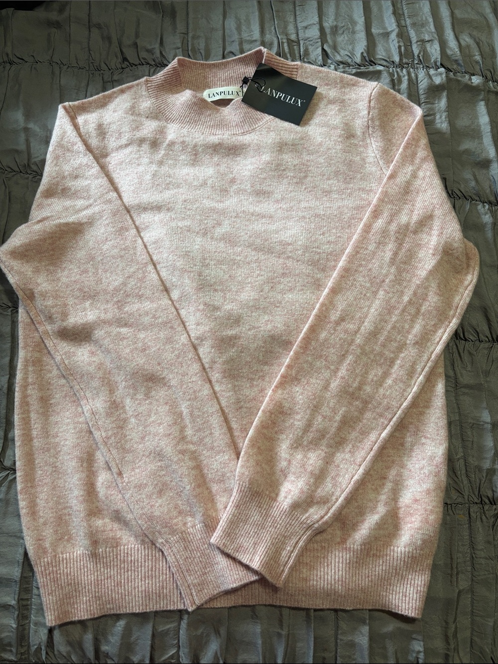 Lanpulux Women's Light Pink Turtleneck Sweater-Small